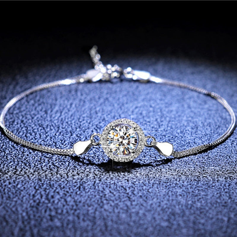 Silver Diamond Test Passed Excellent Cut 1 Carat D Color High Clarity Moissanite Round Arrow Bracelet Silver 925 Jewelry Chain